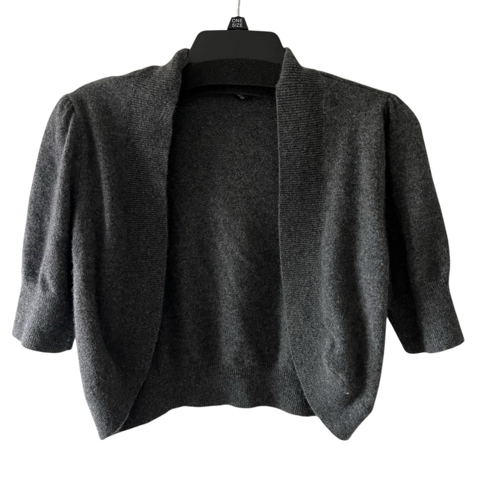 100% Cashmere Vintage Y2K Aqua Gray Open-Front Short Sleeve Sweater